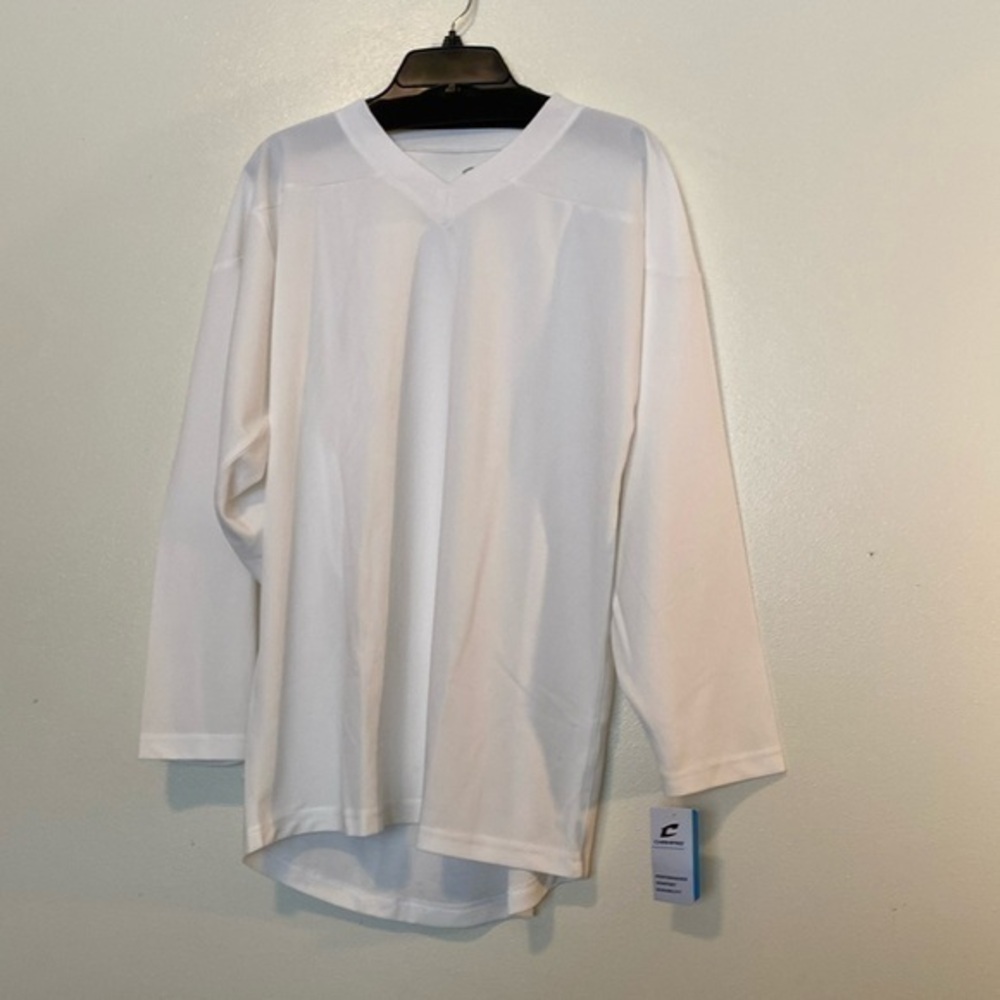 Champro white V neck ling sleeve waffled hockey stretchy jersey like shirt S